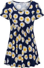 Tencole Womens Short Sleeve Summer Tunic Tops for Leggings Loose Fit Hide Belly Shirts Empire Waist Casual Tops
